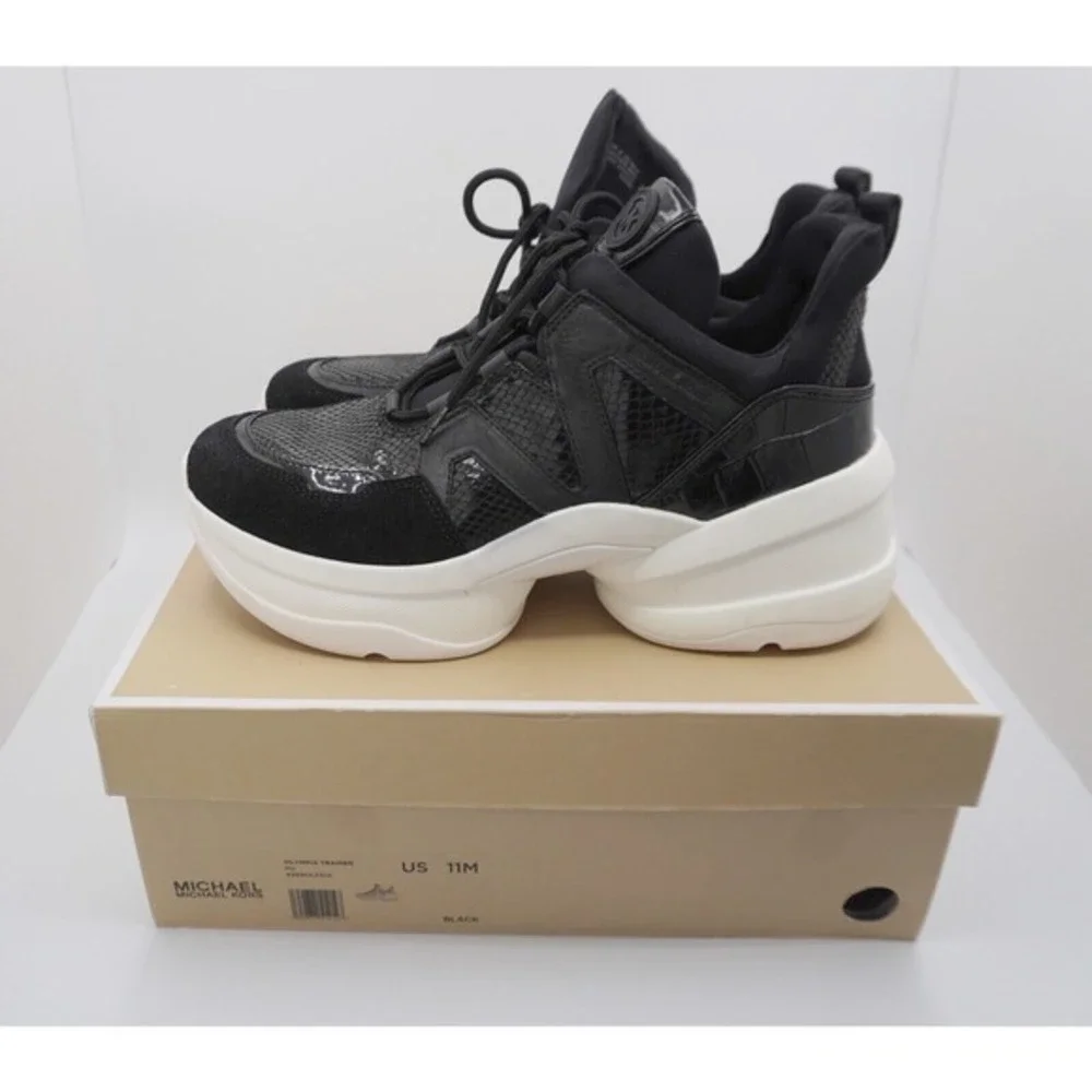 Michael Kors Olympia Trainer Black‎ Snake Embossed Platform Sneakers 11 36-16